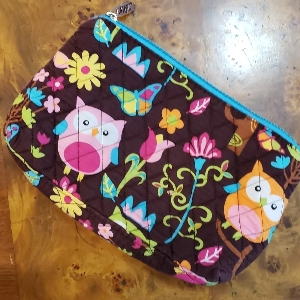 N. Gil Make-up Bag Cutch Owl Design Gingham Reversible EUC